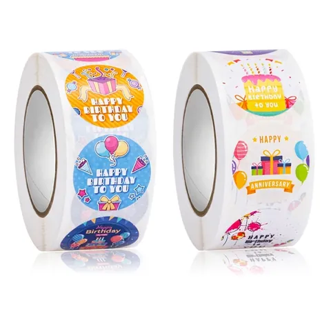 Happy Birthday Adhesive Stickers Round Seal Labels For Gift Wrapping Envelope Decoration Multipattern Cartoon Colorful Celebration