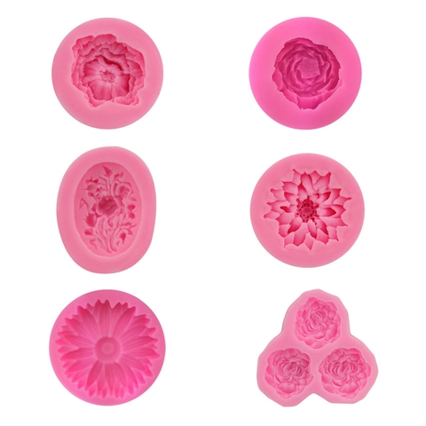 Bloem Fondant Siliconen Vorm Reliëf Roos Pioen Cake Decoratie DIY Bakgereedschap Voor Zeep Kaarsen Roze