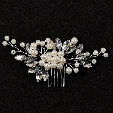 Bridal Hair Comb Handmade Floral Vine Alloy Headpiece With Imitation Artificial Pearl And Marquise Rhinestone For Wedding Party