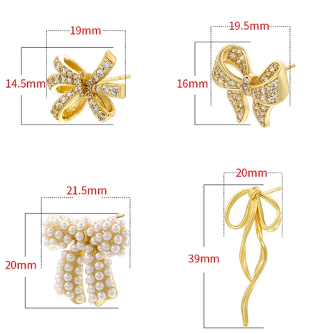 Elegant Bowknot Stud Earrings Crafted From Brass With Zircon And Artificial Pearl Accents Fashion Jewelry Ribbon Design For Women