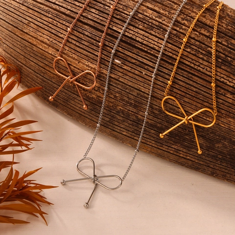 Collana E Bracciale Con Ciondolo A Fiocco Minimalista In Acciaio Inossidabile Placcato Oro Gioielli Di Moda Per Donne Ragazze