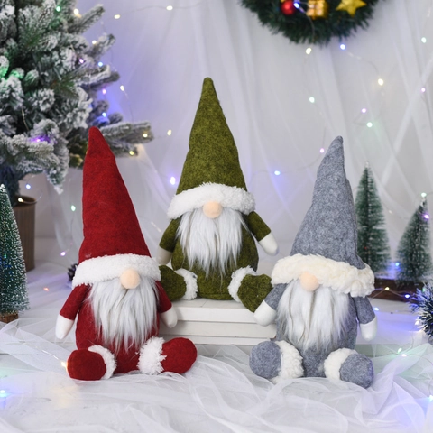 Nordic Christmas Gnome Plush Doll Faceless Santa Ornaments For Xmas Holiday Window Table Decor Red Gray Green Sitting Gonk