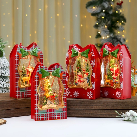 Weihnachten Wassergefüllte Schneekugel Handtasche LED Licht Spieluhr Tischdeko Weihnachtsmann Schneemann Rentier Kunststoff Glitzer