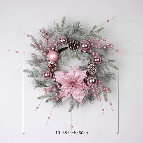 Ghirlanda Di Natale Rosa Artificiale Con Base In Rattan Ornamenti Pigne Bacche Poinsettia Decorazione Da Appendere