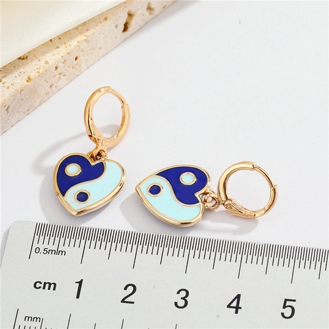 Herz Yin Yang Emaille Hängeohrringe Legierung Tai Chi Schmuck Für Frauen Süßer Kreativer Stil