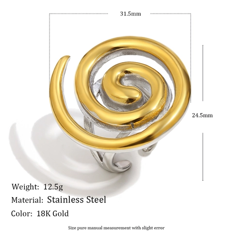 Spiraal Open Ring 18K Verguld Roestvrij Staal Geometrisch Gedraaid Tweekleurig Minimalistische Sieraden Voor Dames