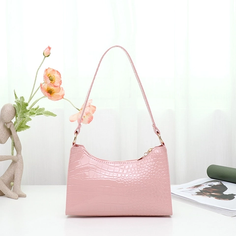 Borsa Sottobraccio Minimalista da Donna con Motivo a Coccodrillo Vintage in Pelle PU Piccola Baguette Moda Quotidiana