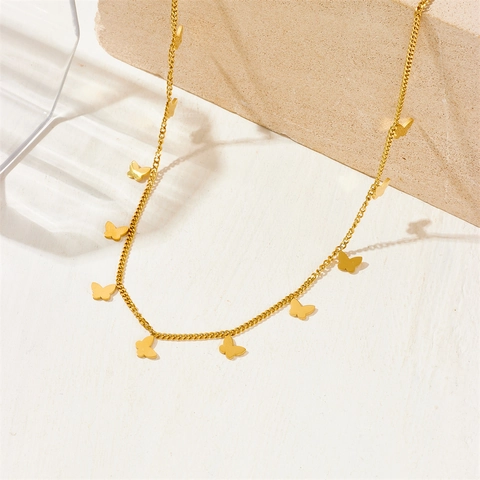 Collar Con Colgante De Mariposa Acero Inoxidable Chapado En Oro 18K Mariposas Pequeñas Cadena Clavícula Joyería Elegante Mujer