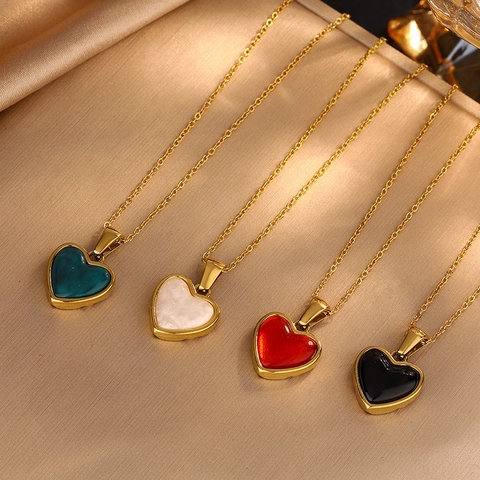 Collar Con Colgante De Corazón Acero Inoxidable 304 Chapado En Oro Estilo Coreano Minimalista Joyería Elegante Para Mujer