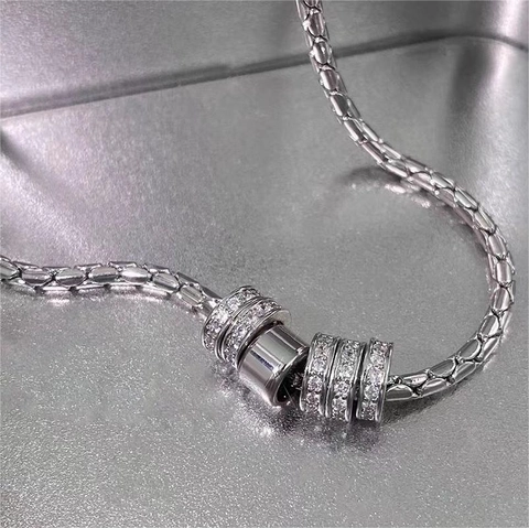 Collar De Acero De Titanio Con Colgante De Anillos Deslizantes Circón Brillante Cadena De Clavícula Joyería Para Hombre Mujer