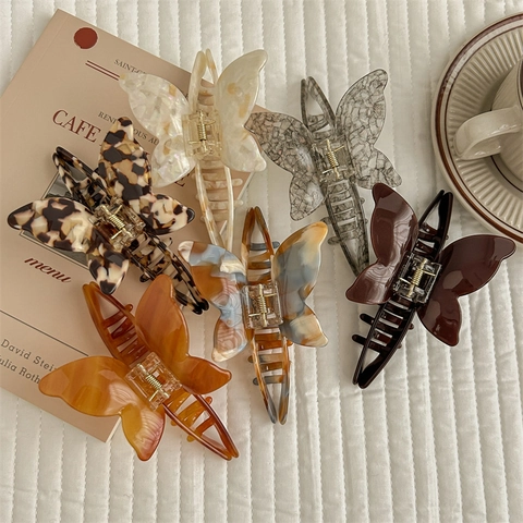 Acetate Butterfly Hair Claw Clip French Style Elegant Marble Texture Hair Accessory For Women