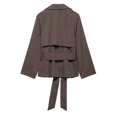 Gabardina Corta Mujer Chaqueta Doble Botonadura Con Cinturón Solapa Manga Larga Casual Conmutar Color Sólido