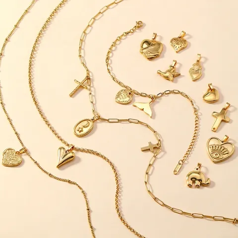 Collana In Acciaio Inossidabile Placcato Oro Pendente Croce Cuore Coda Di Pesce Stella Luna Gioielli Moda Donne
