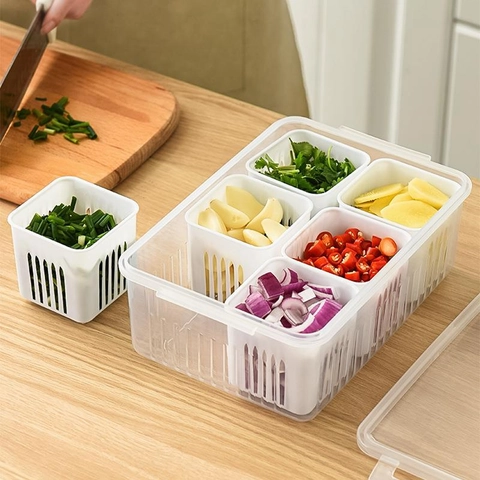 Quadratische Unterteilte Frühlingszwiebel Frischhaltebox Küchen Aufbewahrungsbehälter Mit Herausnehmbarem Abtropfkorb Kühlschrank Organizer