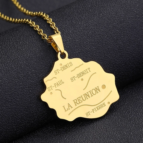Collana Con Pendente Mappa Isola Della Réunion Acciaio Inossidabile Gioielli Geografici Incisi Per Uomo Donna