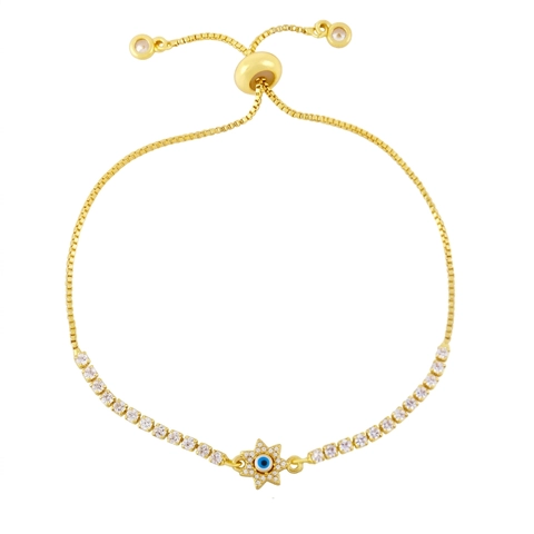 Pulsera Ajustable Ojo Turco Para Mujer Cobre Chapado En Oro 18K Zirconia Forma Corazón Estrella Joyería