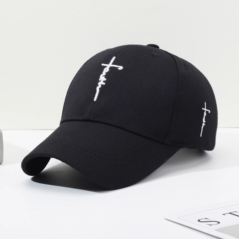 Baumwolle Verstellbare Baseballkappe Faith Buchstaben Kreuz Stickerei Gebogene Krempe Sonnenhut Für Outdoor Lässig Damen Herren
