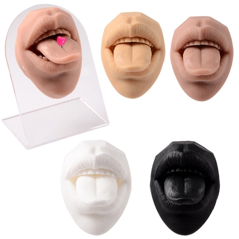 Modello Di Pratica Per Piercing Bocca Lingua In Silicone Realistico Con Supporto In Acrilico Strumento Per Allenamento Gioielli