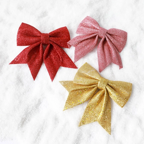 Christmas Bows Ornaments Glitter Sequin With Pine Cones Berries Festive Tree Hanging Decoration Party Supplies