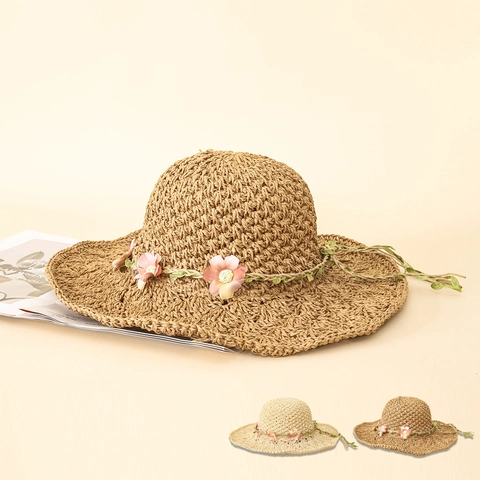 Cappello Da Sole In Paglia A Tesa Larga Da Donna Con Fiore Rosa Intrecciato A Mano Traspirante Spiaggia Estate Elegante