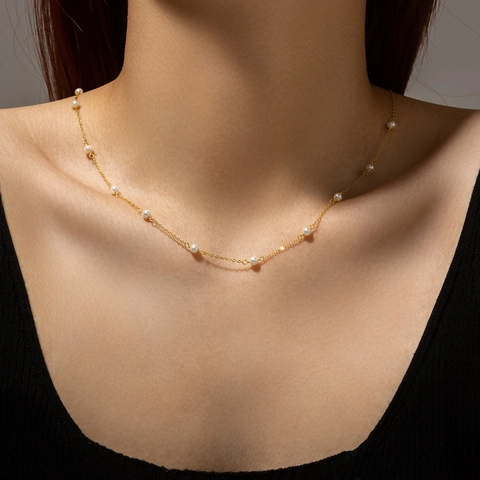S925 Sterling Silver Artificial Pearl Necklace For Women Minimalist Gold Silver Plated Beaded Clavicle Chain Fashion Jewelry
