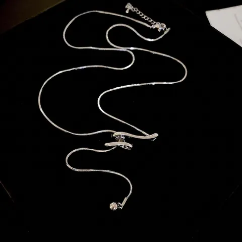 Knotted Twist Y Necklace Minimalist Copper Silver Tone Snake Chain Long Clavicle Pendant For Women