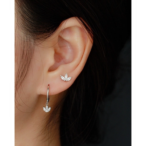 Flower Stud Earrings 925 Sterling Silver Marquise Cubic Zirconia With Screw Ball Back For Women Elegant