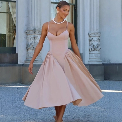 Women Cami Maxi Dress Viscose Back Lace Up Corset Pleated Flare Hem Elegant Party Evening Sleeveless Solid