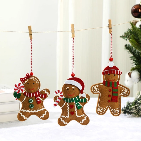 Weihnachten Lebkuchenmann Ornamente Filz Stoff Hängende Dekorationen Für Weihnachtsbaum Haus Party Festliche Dekoration