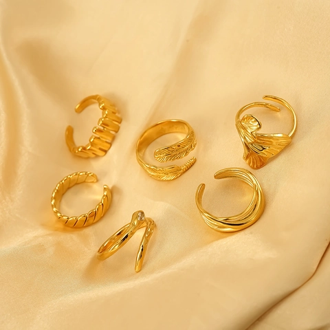 Anello Piuma In Acciaio Inossidabile Placcato Oro 18K Cavo Aperto Regolabile Gioielli Stile Retro Western Per Uomo E Donna