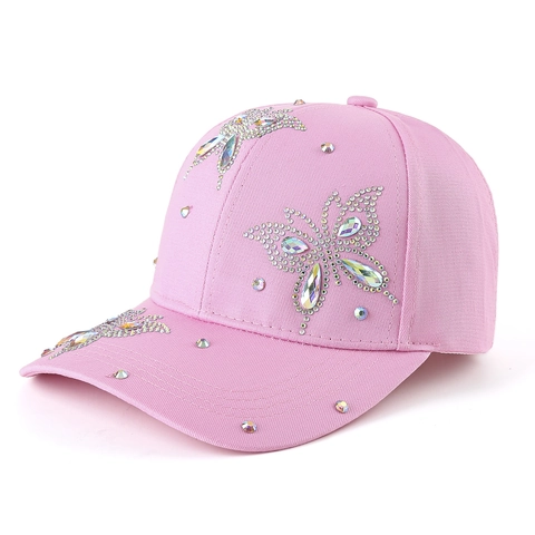 Damen Baseball Cap Strass Schmetterling Outdoor Sonnenschutz Verstellbar Mode Baumwolle Hut