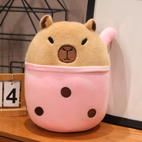 Capybara Plush Toy Bubble Tea Cup Shape Soft Short Plush Stuffed Animal Doll Home Decor Pillow Birthday Gift For Kids