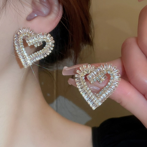 Orecchini A Lobo Cuore Zircone Lega Con Perno In Argento Sterling 925 Gioielli Eleganti Stile Francese Da Donna