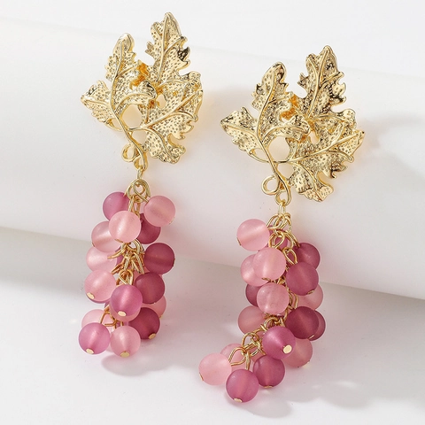 Orecchini A Uva Viola Foglia Dorata Perle In Resina Con 925 Sterling Silver Earring Post Moda Gioielli Frutta Donna