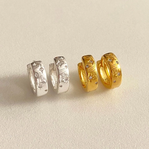 Orecchini A Cerchio In Argento Sterling 925 Con Stella Incisa Gioielli In Zircone Minimalisti Per Donna Eleganti