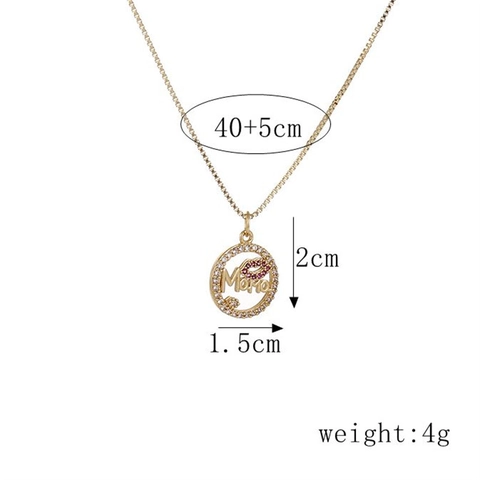 Collar Con Colgante De Letra Mama Chapado En Oro Cobre Circonita Labios Rojos Joyería Día De La Madre Para Mujeres