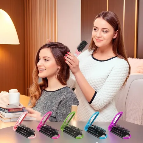 Portable Foldable Hair Comb With Mirror Mini Travel Massage Hairbrush Nylon Bristles PP Plastic For Women Kids