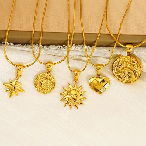 Vintage Pendant Necklace 304 Stainless Steel 18K Gold Plated Celestial Sun Moon Star Heart Snake Chain Jewelry Women