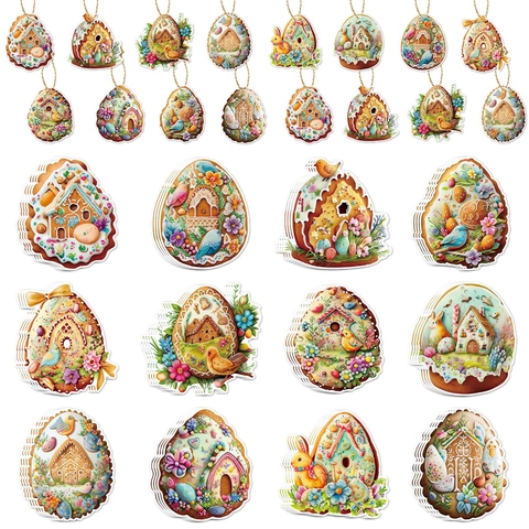 Ostern Hängende Ornamente Papieranhänger Lebkuchenhaus Hase Ei Muster Party Dekorationen DIY Handwerk