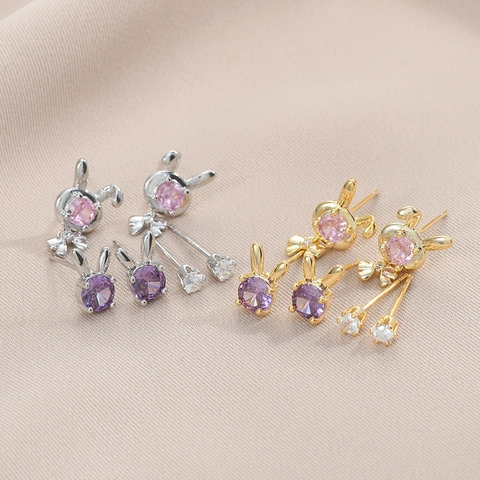 Cute Rabbit Stud Earrings With 925 Sterling Silver Earring Post Zircon Alloy Butterfly Bow Animal Jewelry For Women
