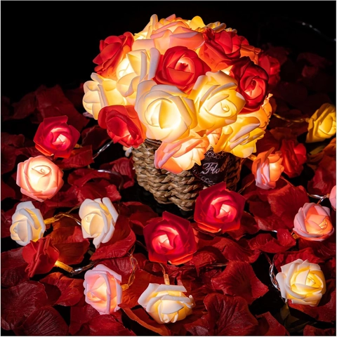 Rose Flower LED String Lights Artificial Foam Rosebuds Warm Glow Decorative Fairy Lights For Wedding Valentine Room Party