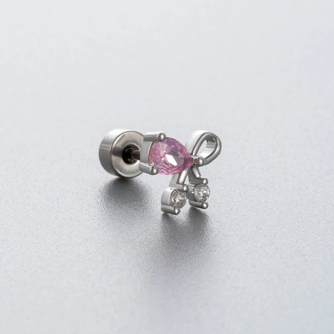 Pink Zircon Helix Cartilage Earrings Titanium Steel Copper Screw Back Heart Butterfly Studs Jewelry For Women