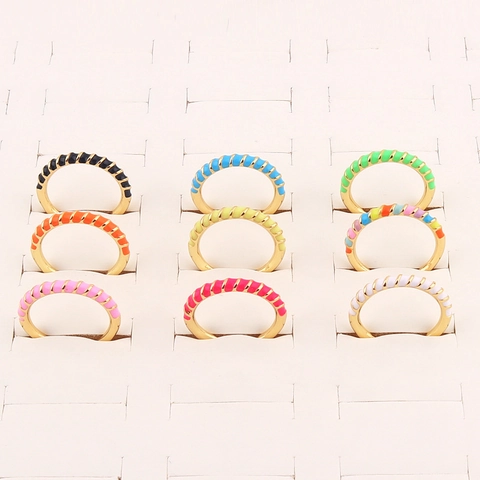 Adjustable Open Ring Copper Gold Plated Colorful Enamel Twisted Rope Design Fashion Jewelry For Women