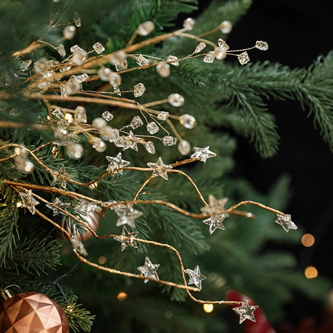 Christmas Decoration Sprigs Gold Metal Wire Transparent Star Crystal Bead Artificial Stems Holiday Party Vase Fillers