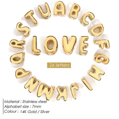 Stainless Steel 3D Bubble Letter Charms For Jewelry Making DIY Handmade Alphabet Beads Pendants Initial Heart & Symbol Accessory For Necklace Bracelet