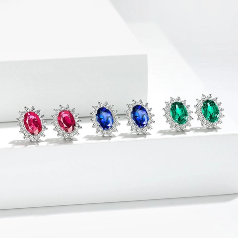 Boucles D'oreilles Puces Pierres Précieuses Ovales Cuivre AAA Zirconia Halo Tournesol Design Élégant Vintage Femmes