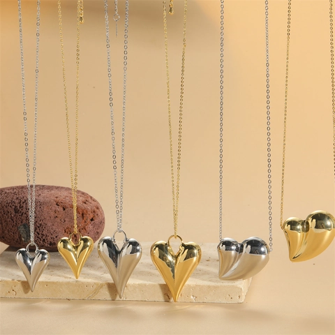 Kupfer Halskette Mit Anhänger 14K Vergoldet 3D Herzform Poliert Minimalistische Schlüsselbeinkette Für Damen