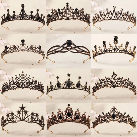 Barock Diadem Legierung Schwarzer Strass Gothic Krone Für Halloween Party Hochzeit Vintage Kopfschmuck Damen