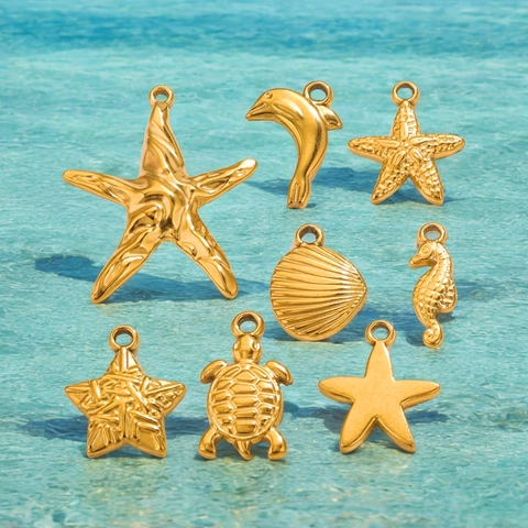 Ocean Theme Charms Stainless Steel Starfish Shell Turtle Dolphin Seahorse Pendants DIY Jewelry Making Necklace Bracelet