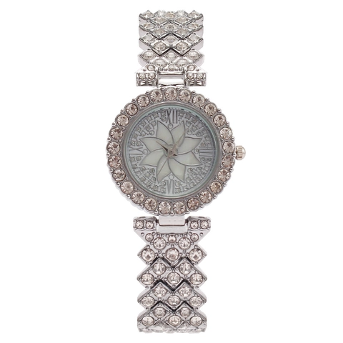 Elegante Orologio da Donna al Quarzo con Quadrante a Fiori e Strass Orologio da Polso in Metallo alla Moda per Gioielli da Festa